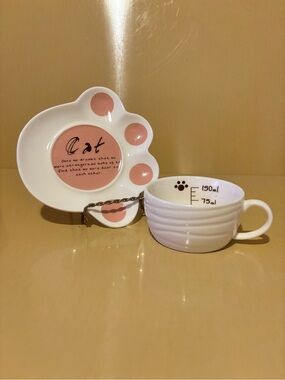 SLEEPING CAT Ceramic Teacup and Saucer